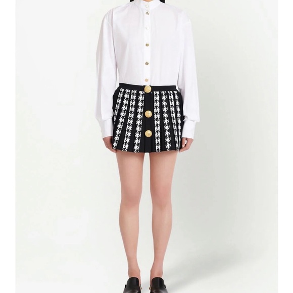 BALMAIN houndstooth pattern pleated black and white mini skirt - Picture 3 of 4
